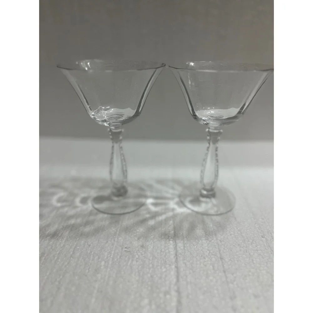 (2) FOSTORIA Silver CHAMPAGNE GLASSES / FLUTES with Optic Bowl & Beaded Stem 6